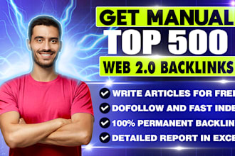 create 500 manual web 2 0 SEO backlinks with unique articles