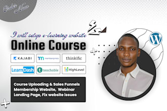 setup online course elearning website, thinkific or wordpress membership lms
