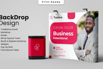 visualize 3d exhibition booth, rollup banner, backdrop design,trade booth design