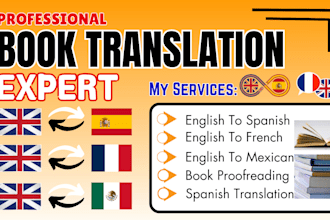 do book translation, english to spanish, english to french, english translation