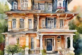 create house and building photo into watercolor art