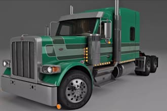 3d car model, lorry, game military trailer vehicle or truck animation design