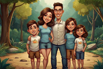 cartoon style family portrait