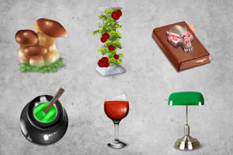 draw 2d game art props, objects, icons
