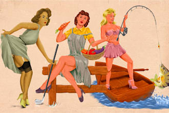create a retro vintage pinup girl illustration
