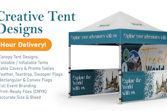 design tent, canopy tent, table cover, and flag for events