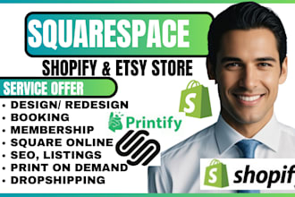redesign shopify squarespace, booking design printful squarespace