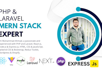 develop and customize your website using PHP, laravel, react js, node js