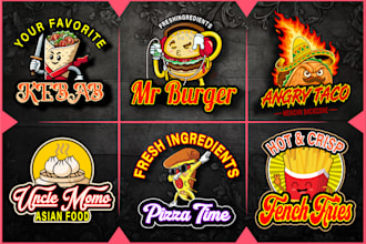 make kebab burger taco momo pizza french fries and restaurant logo
