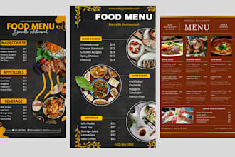 design restaurant flyer, food menu, brochures, digital menu in 24 hours