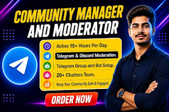 be your telegram and discord admin with 20 chatters team