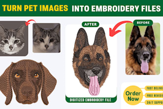 digitize your cat dog or pet image into an embroidery design file