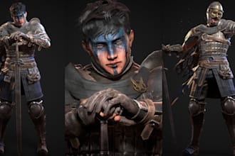 unreal engine 3d game realistic character model, 3d armor sci fi mech or robot