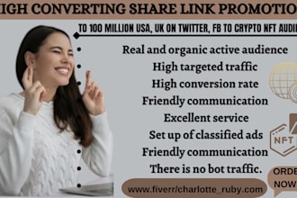 promote, share link and shoutout to 100m worldwide fb, ig yt twitter, crypto nft