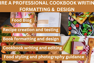 do cookbook recipe writing, ebook formatting, design cookbook for amazon kdp