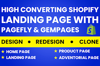 design shopify product landing page, home page, sales page in pagefly