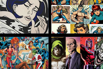 draw comic book page, anime manga graphics and novel cartoon character comic