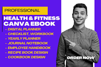 canva health and fitness ebook, digital planner, checklist, workbook, journal