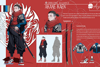 draw character illustration design or character sheet