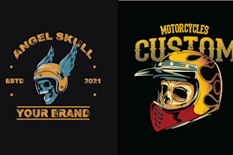 create unique skull biker helmet logo or t shirt design