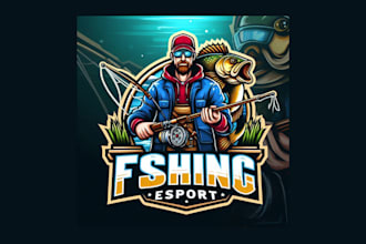 design awesome fishing esport mascot logo for your business