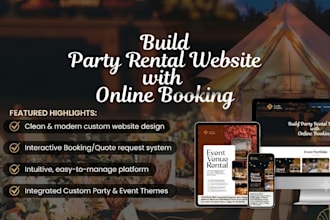 build party rental website, event rental website, photo booth website