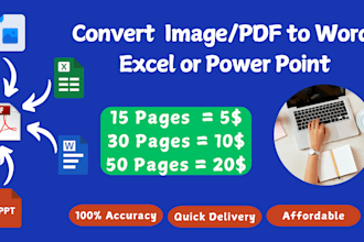 convert PDF to word, excel or power point, image to PDF and typing services