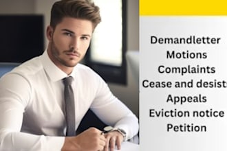 draft legal notices, demand letter, cease and desist as your lawyer