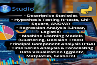 perform statistical analysis and data visualization using r, rstudio and python