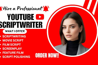 write true crime script, explainer product video script, and youtube script