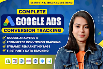 setup google ads conversion tracking, ga4 ecommerce tracking, gtm, fb pixel