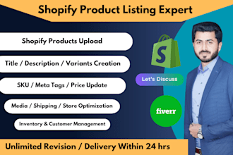 do shopify product listing, shopify product upload and shopify data entry