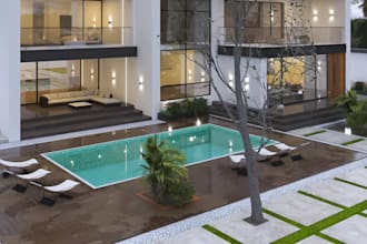 remodel luxury residential exterior, render lobby, swimming pool,sketchup layout