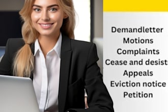 draft legal notices, demand letter, cease and desist as your lawyer