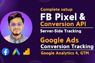 fix, setup fb pixel,API,GTM,ga4, google conversion tracking,server side tracking