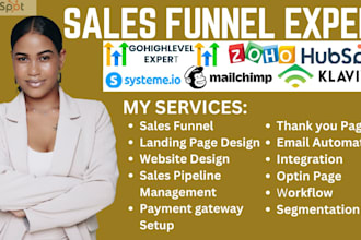 design sales funnel in gohighlevel hubspot clickfunnel mailchimp  systeme io