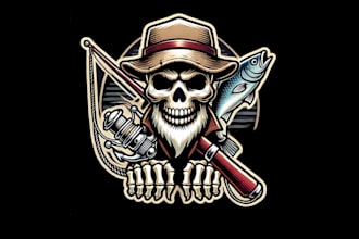 make for fisherman skull mascot logo design with unlimited