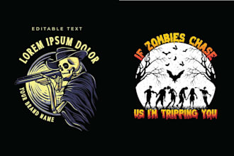 do halloween skeleton horror logo and t shirt design