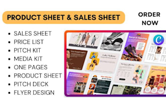 design sales sheet, media kit, product sheet, price list and flyer design
