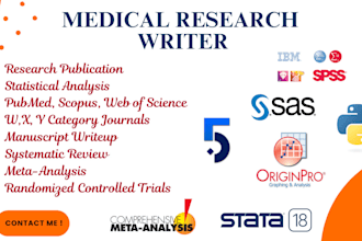 medical publications, writing manuscripts, and statistical analysis