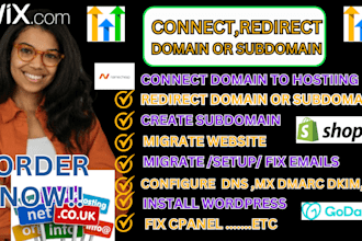 fix email,connect,redirect domain or subdomain, shopify,bluehost,godaddy wix