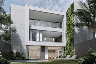 refine 3d residential exterior, garden, backyard ,outdoor, render pool design