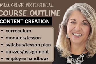 create course outline,modules, lesson plan, quizzes, syllabus, employee handbook