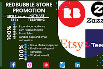 promote redbubble store teespring teepublic etsy promotion shopify marketing