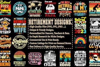 create unique retirement t shirt designs for pod, ready to upload