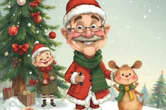 draw christmas caricatures, winter holidays cartoons