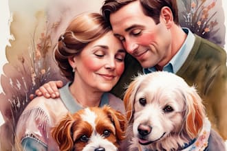 draw custom christmas card single, couple and family portrait illustration
