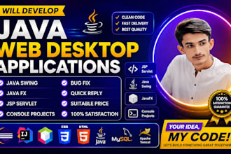 do java, swing, javafx servlet, jsp, , dsa, console oop projects with database