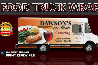 design stylish food truck wrap, food trailer wrap, food van wrap design