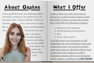 beta read your poem book or novel of any genre with a detailed eye